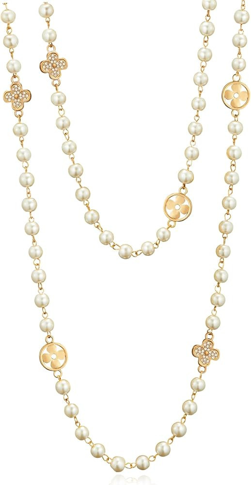 IDOKAWA 8MM Round Simulated Shell Pearl Strand Layered Necklace for Women, Dainty Multiple Strand... | Amazon (US)