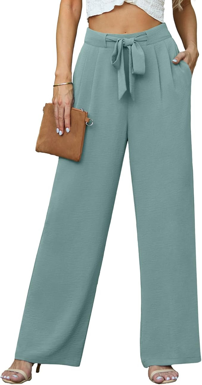 Lepunuo Women's High Waisted Wide Leg Flowy Pants Casual Palazzo Pants Work Adjustable Tie Knot P... | Amazon (US)