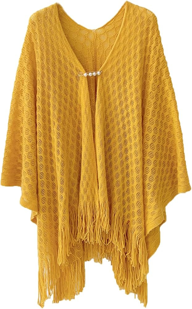 Women's Shawl Wrap Poncho Knit Wrap Shawl Scarf Elegant Cape Sweater Fringe Open Front Cardigan P... | Amazon (US)