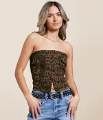 Leopard Print Denim Tube Top | Buckle