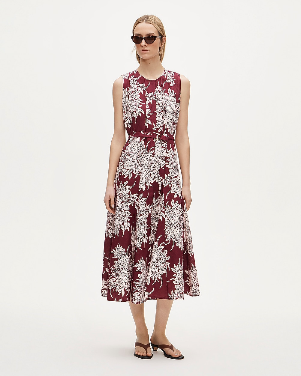 Seamed linen dress with removable belt in pineapple garden print | J. Crew US