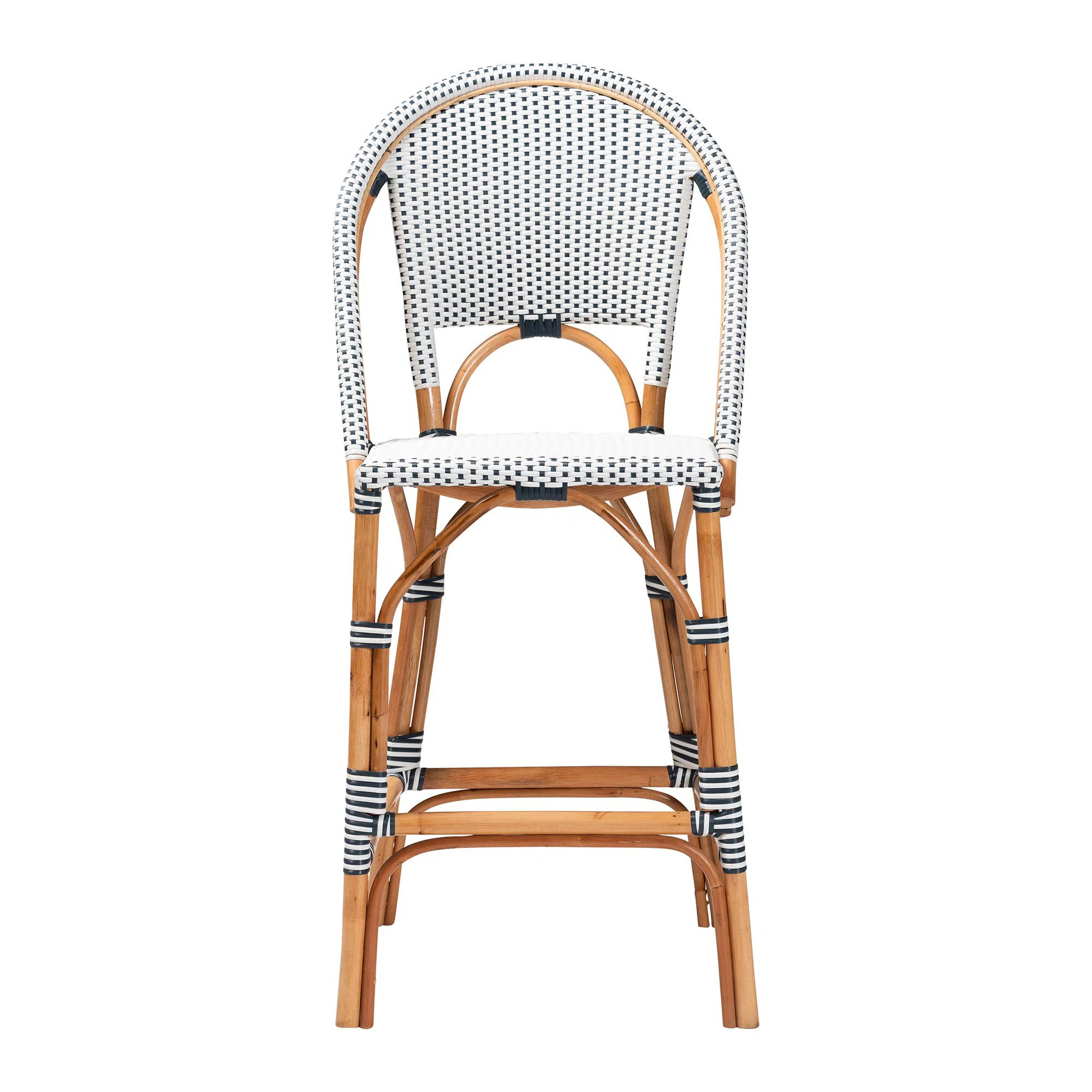Billingslee Bali & Pari Genica Classic French Two-Tone Weaving And Natural Rattan Bar Stool | Wayfair North America
