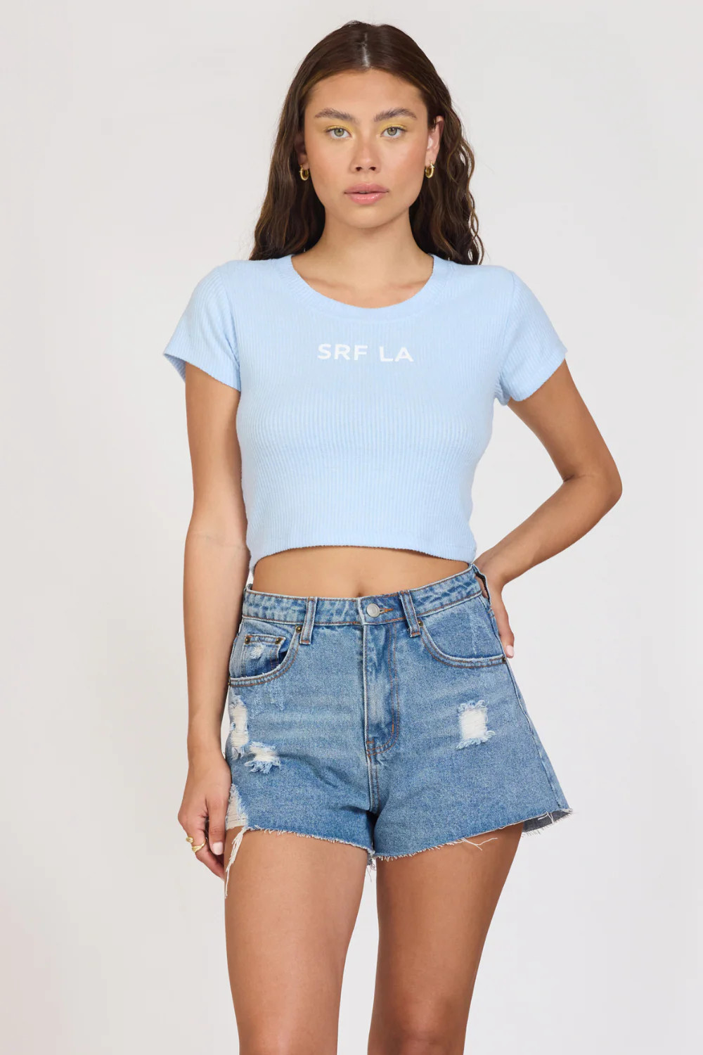 "Surf LA" Surfside Blue Rib Hacci Cropped Tee | Vintage Havana