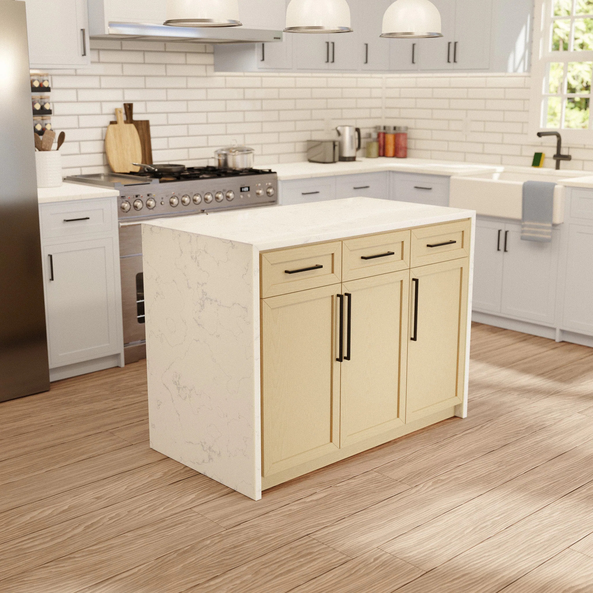 Aleata Kitchen Island with Engineered Marble Top | Wayfair North America
