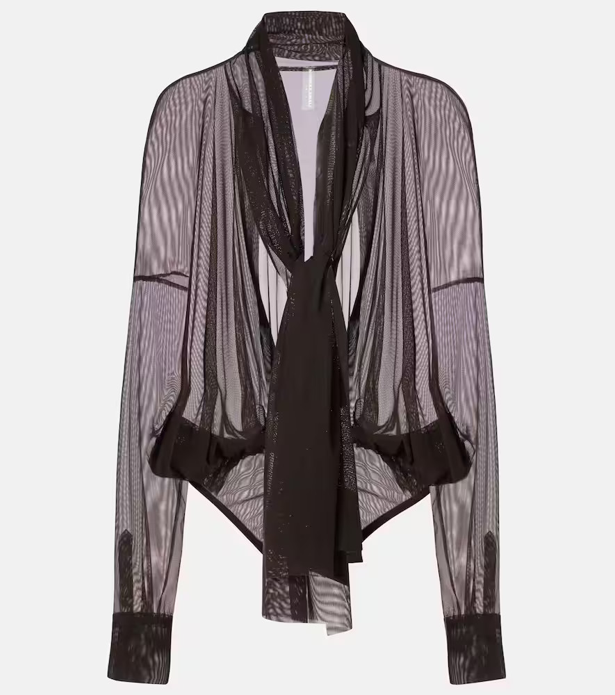 Norma Kamali Oversized mesh shirt bodysuit | Mytheresa (US/CA)