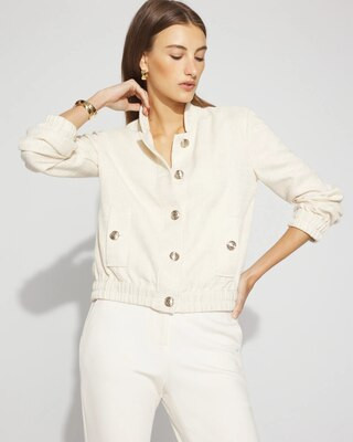 Women's Tweed Bomber Jacket in Antique White size 18 | White House Black Market | White House Black Market