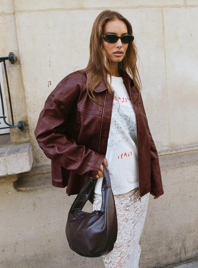 Napoleon Faux Leather Jacket Burgundy | Princess Polly US