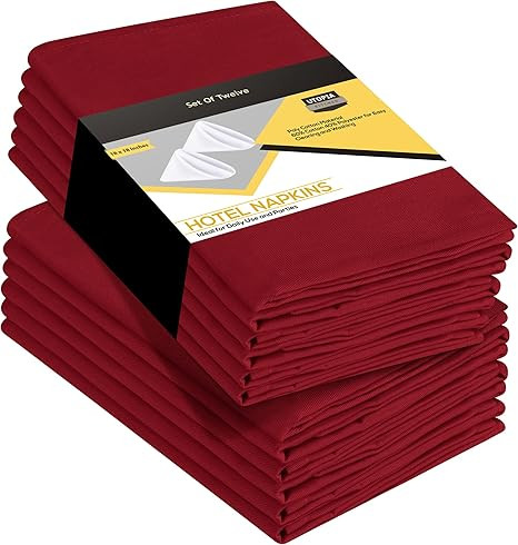 Utopia Kitchen Cloth Napkins 18 by 18 Inches, 12 Pack Red Dinner Napkins, Cotton Blend Soft Durab... | Amazon (US)