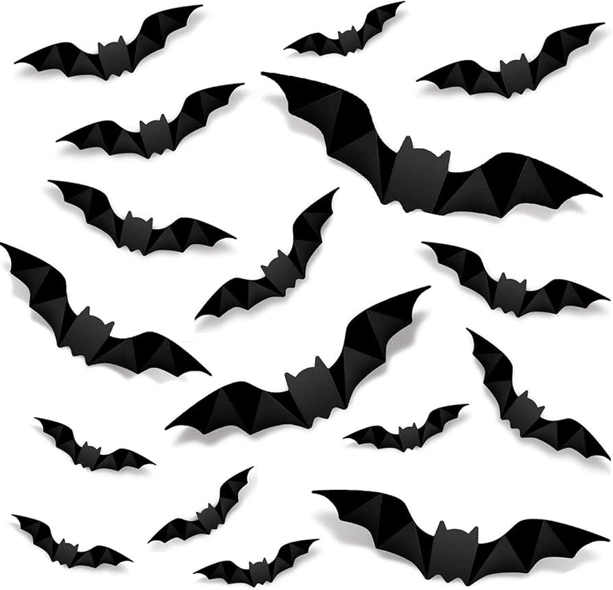 96PCS Halloween Decoration 3D Bats Wall Stickers 4 Different Sizes Realistic PVC Scary Bat Sticke... | Amazon (US)