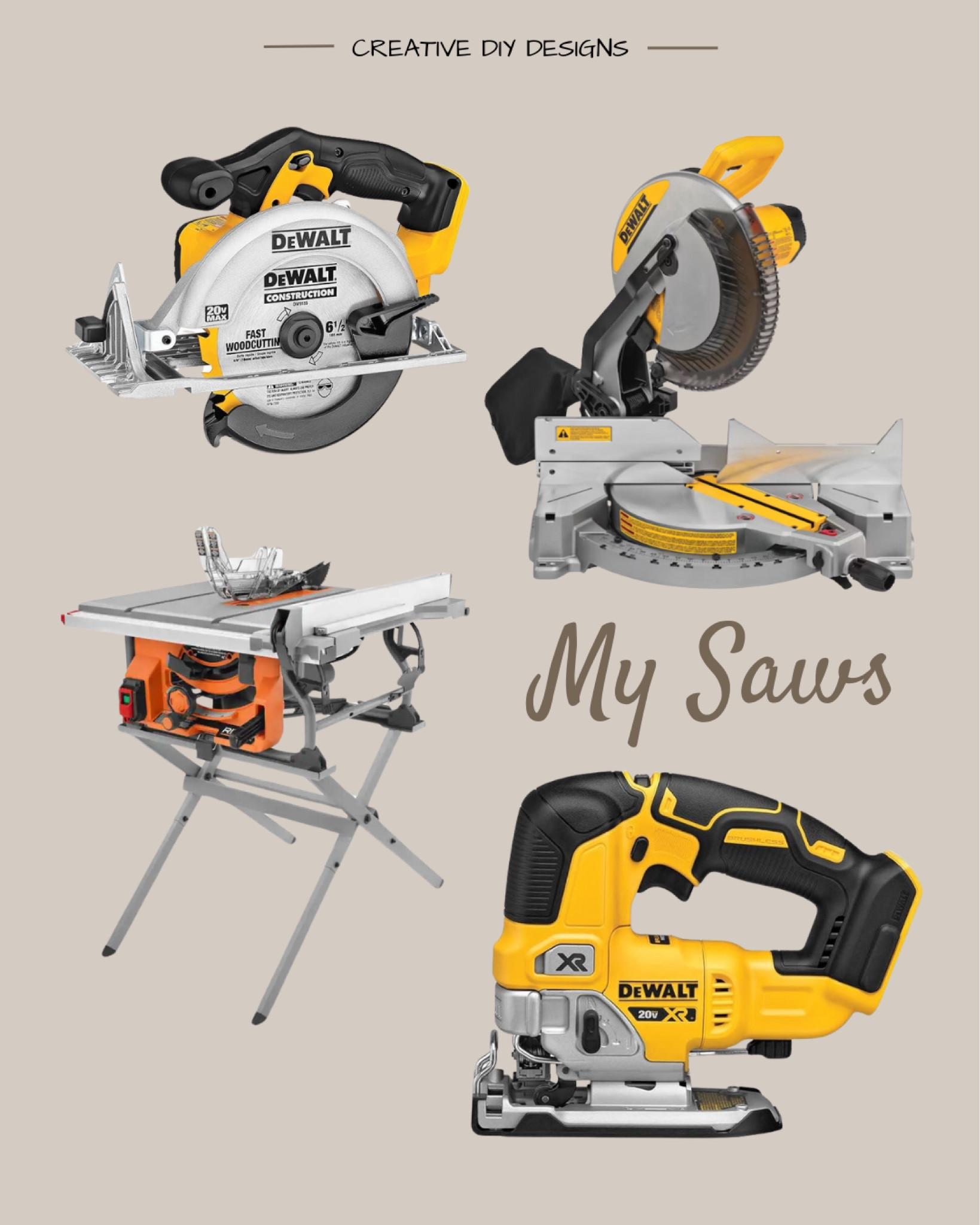 Table saw. Circular saw. Jigsaw. Miter saw. DIY tools.

#LTKhome