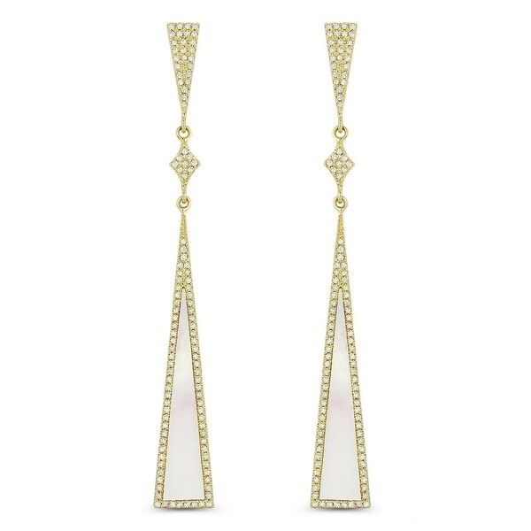 14K Yellow Gold Dangling Earrings with White Diamonds; Free-Form White Mother of Pearl with Post Clasp | Bed Bath & Beyond
