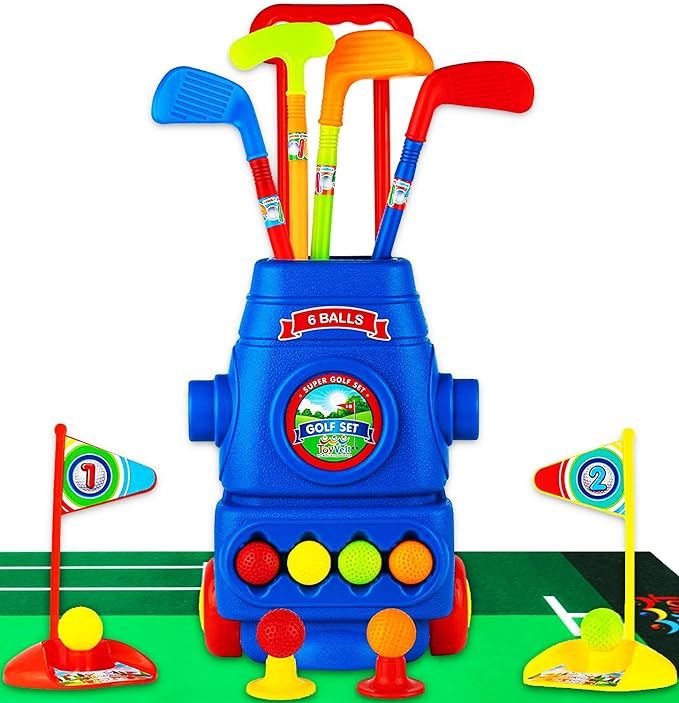 ToyVelt Toddler Golf Set - Kids Golf Clubs with 6 Balls, 4 Golf Sticks, 2 Practice Holes and a Pu... | Amazon (US)