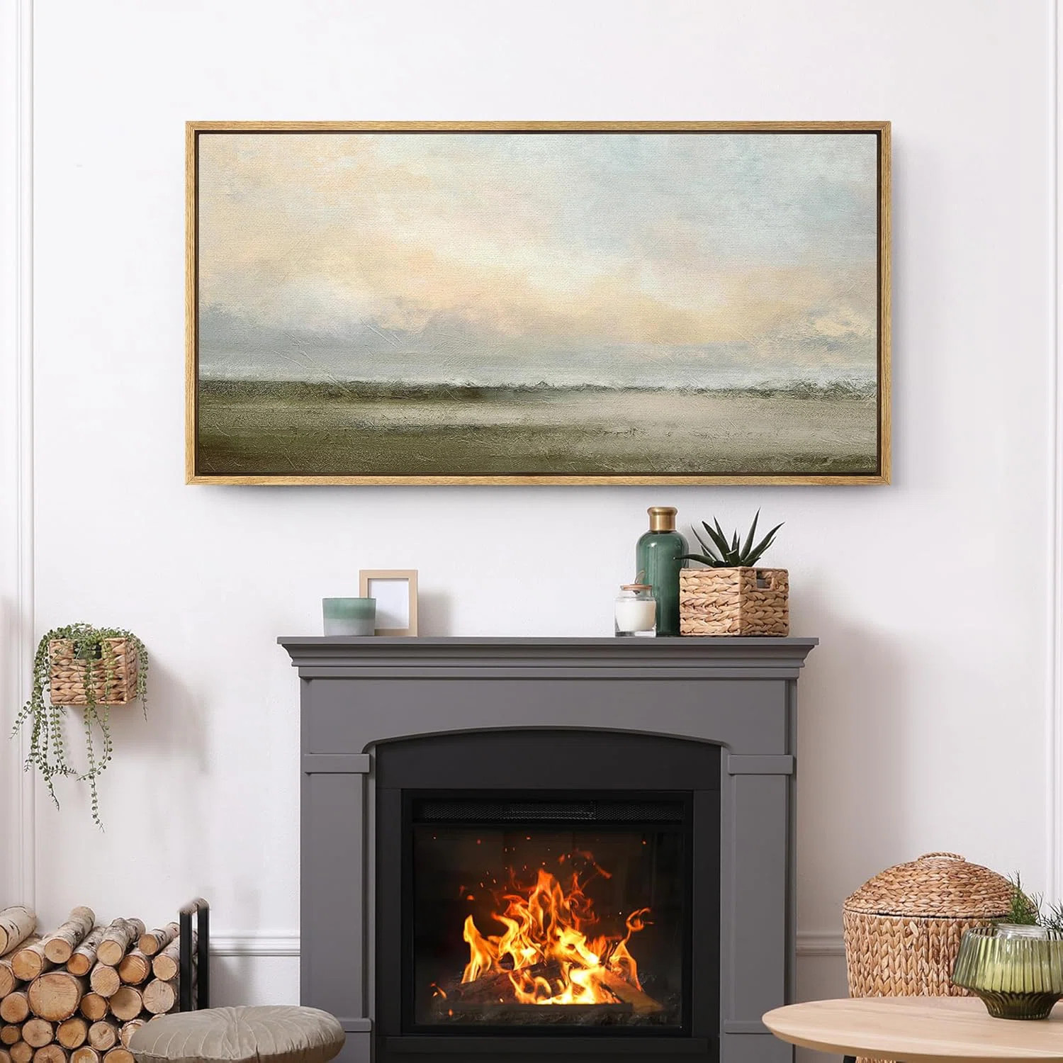 IDEA4WALL Muted Green Sunrise French Country Landscape Rustic Neutral Large Framed Canvas Print W... | Wayfair North America