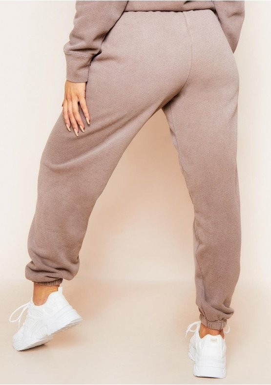 Blake Mocha Washed Casual Joggers | Missy Empire (UK)