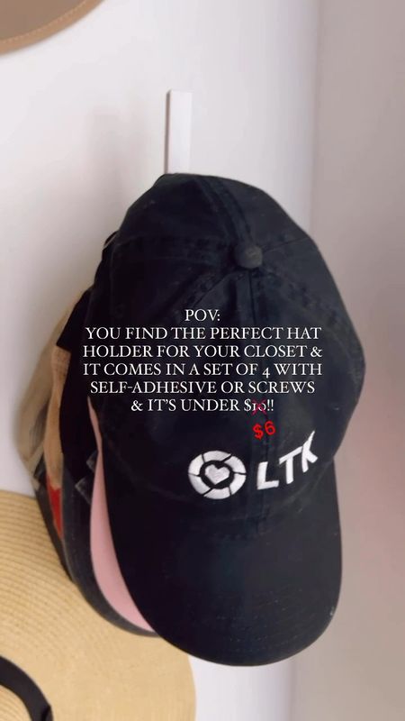 Amazon self-adhesive hat holder hooks are on sale for under $6 and comes in a pack of 4!!
Closet organization, Amazon home find, hat hook

#LTKHome #LTKFindsUnder50 #LTKSaleAlert