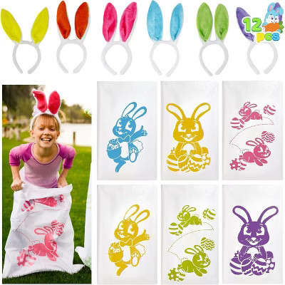 Joyfy 12 Pcs Easter Potato Sack Race Jumping Bags Set with Bunny Ears Headbands for Kids Family Eggs Hunt Party Favors, Outside Lawn, Game Activities | Target