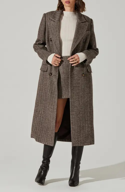 ASTR the Label Morana Longline Herringbone Coat in Brown Herringbone at Nordstrom, Size Small | Nordstrom