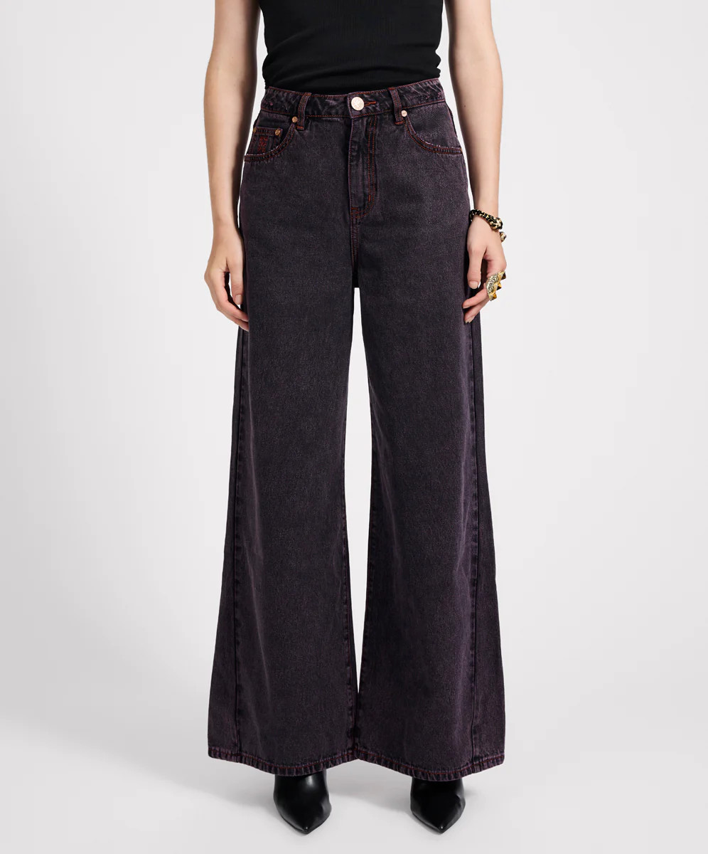 Love Machines Mid Waist Super Wide Leg Denim Jeans - Black Pink | One Teaspoon | OneTeaspoon