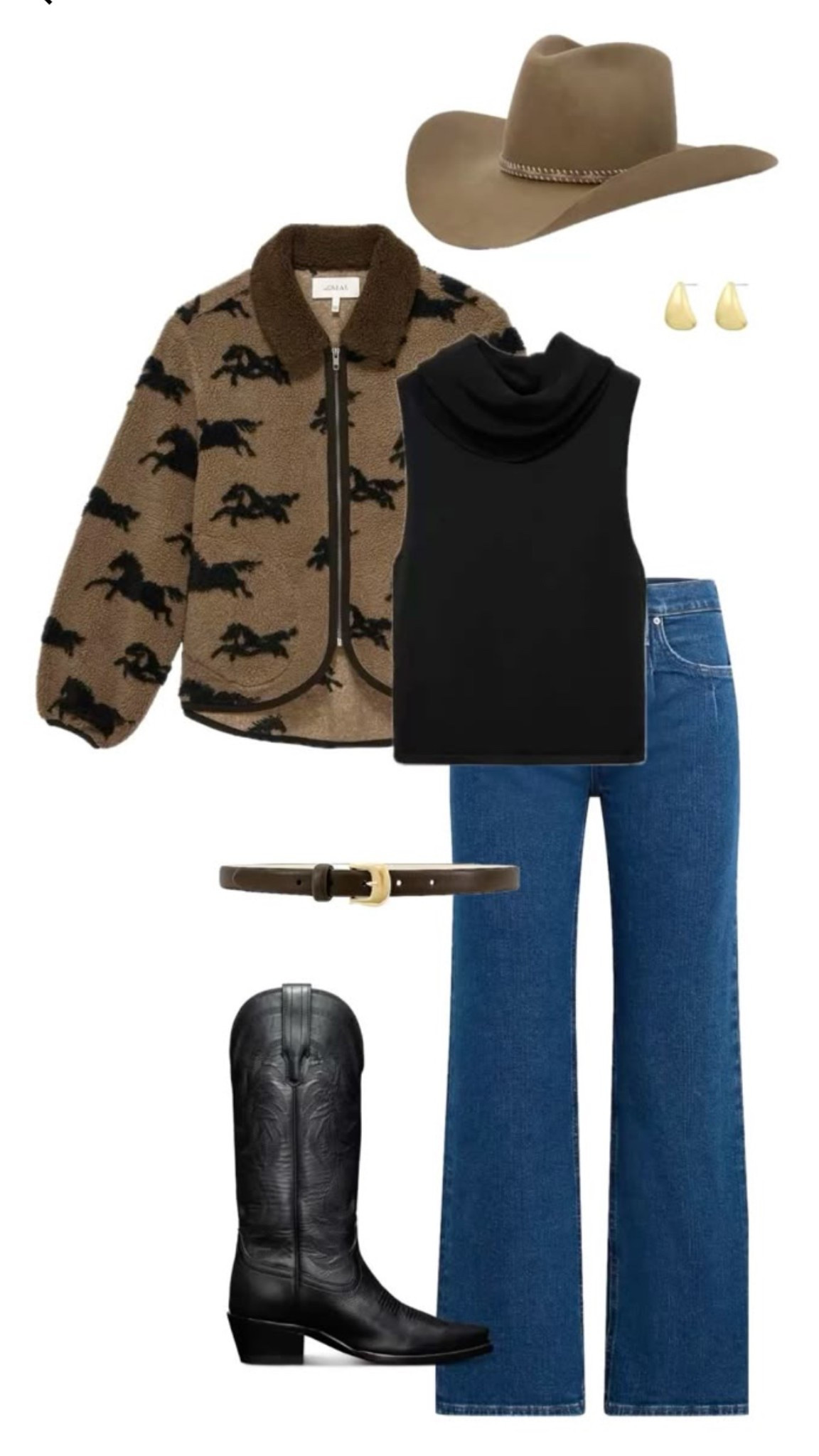 Best seller fleece jacket on revolve! Perfect fit for the rodeo, country concert or your next trip to Aspen🤠 

Neutral outfit, western chic outfit inspo, horse fleece Jacket, jeans and boots, black cowboy boots outfit, cowgirl style, neutral western style 

#LTKSeasonal #LTKTravel
