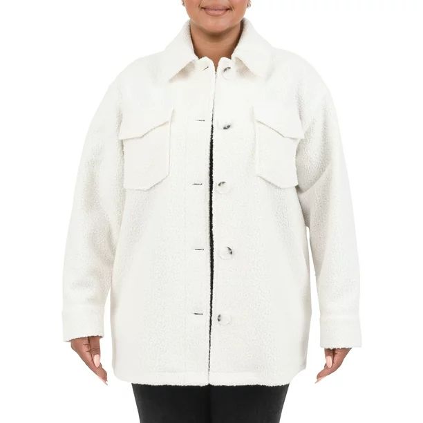 Cyn & Luca Women's Plus Size Boucle Oversized Solid Shirt Jacket | Walmart (US)