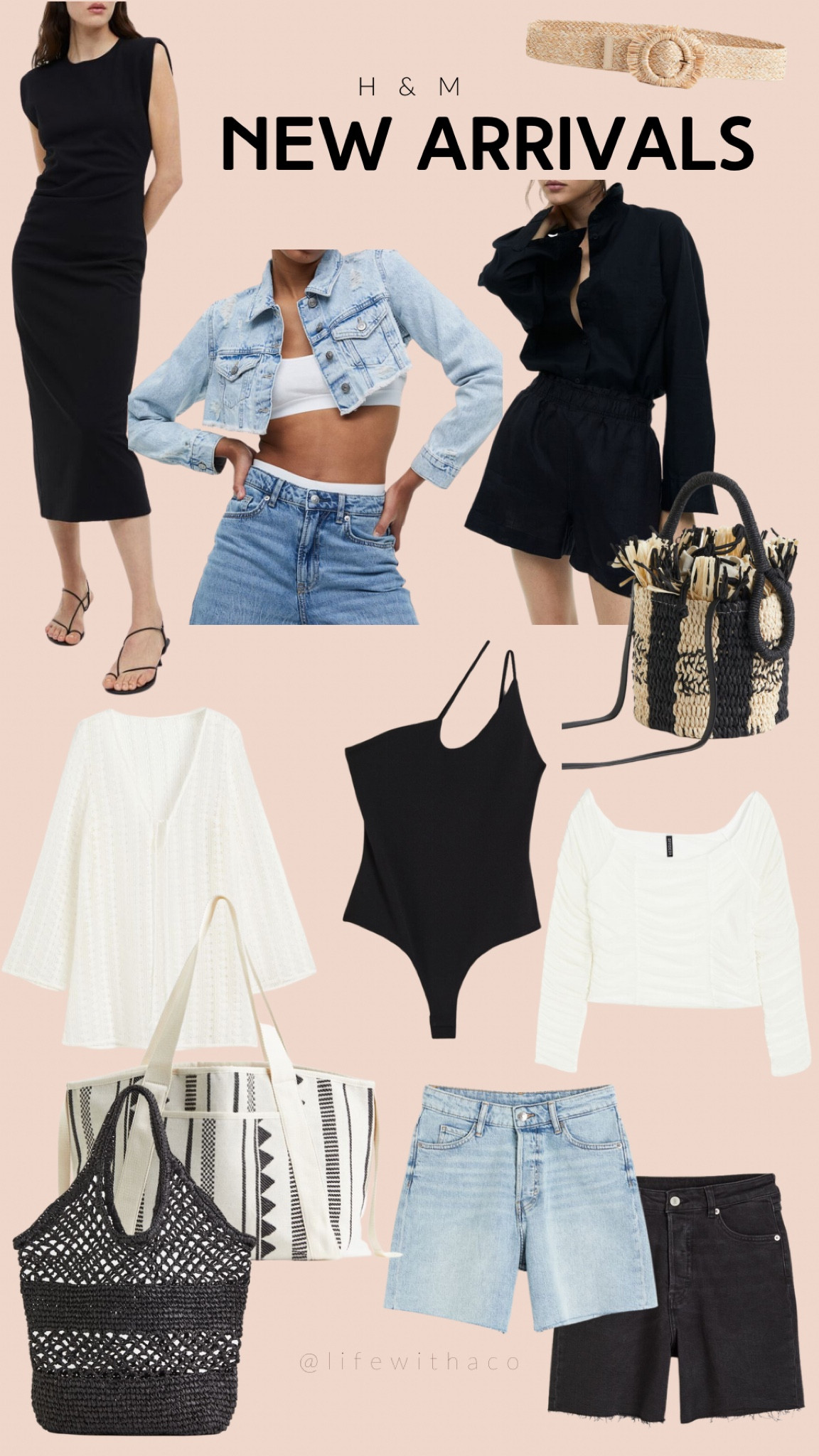H&M new arrivals, cute denim shorts, asymmetrical bodysuit, raffia beach bag, bucket bag, cropped denim jacket, crochet cover up, linen shorts, shoulder pad dress, prada dupe beach bag 

#LTKFind #LTKunder50 #LTKSeasonal
