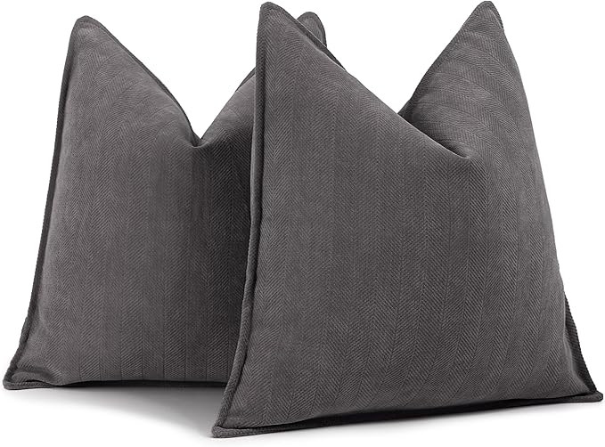 ZWJD Rustic Gray Pillow Covers 26x26 Set of 2 Chenille Throw Pillow Covers with Elegant Design So... | Amazon (US)