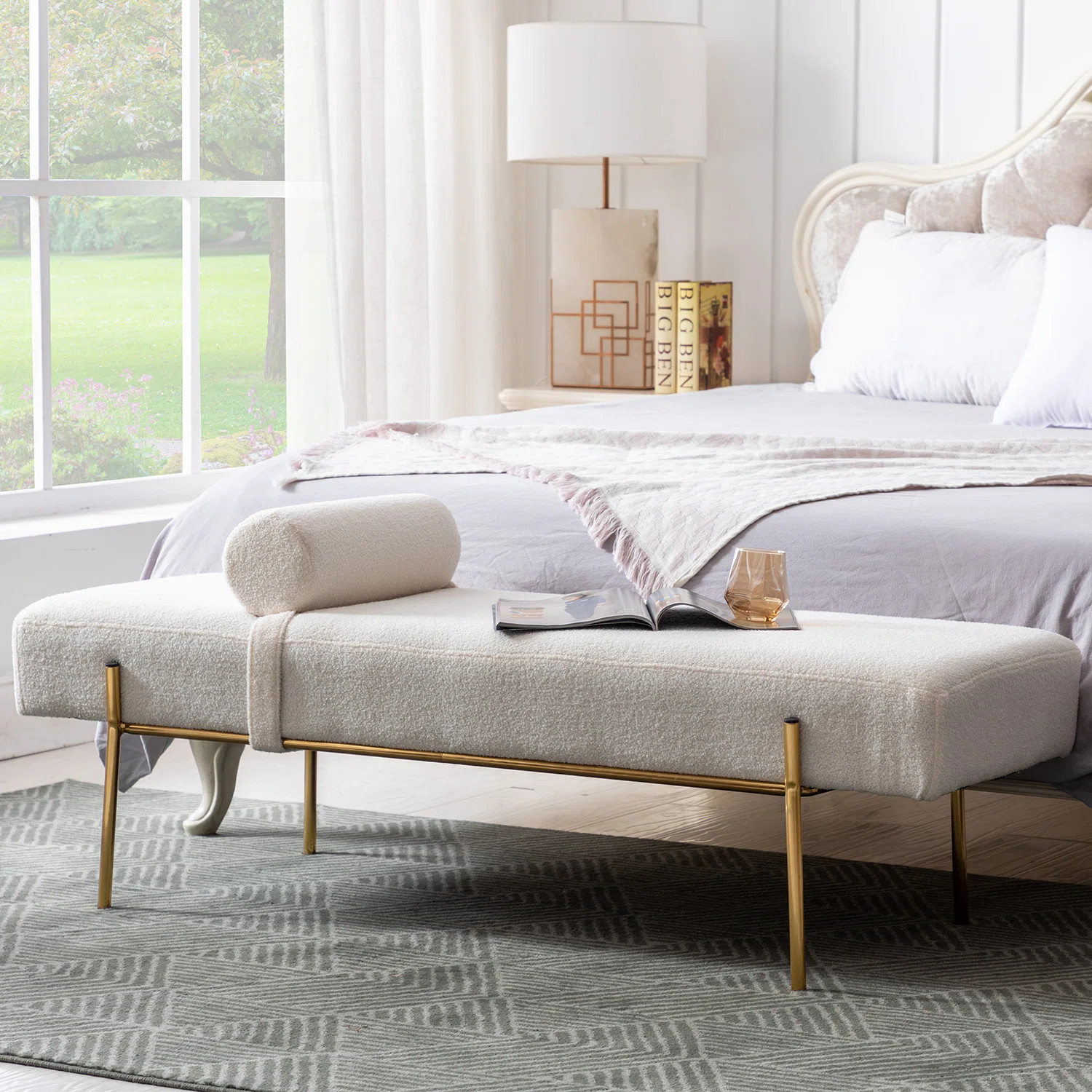 Everly Quinn Donoven White 55" End of Bed Bench, Modern Faux Fur Upholstered Ottoman Bench Seat w... | Wayfair North America