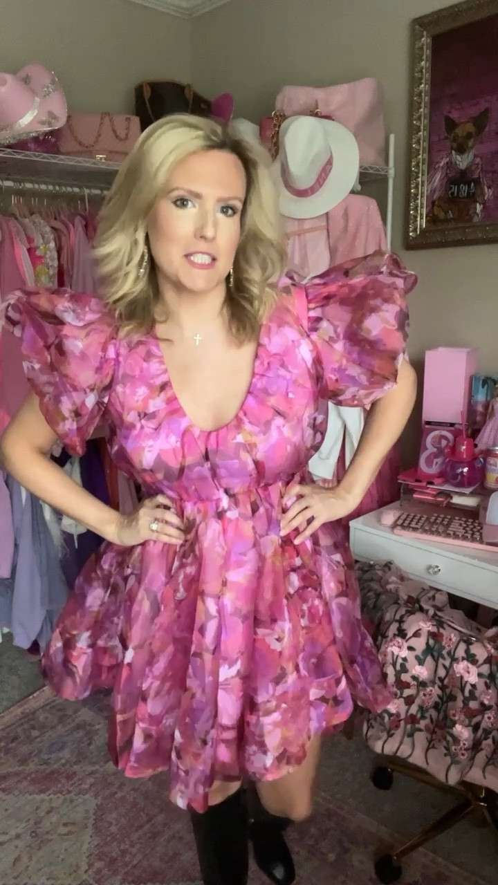 Floral fall dress
Pink dress
Date night dress
Girls night out dress
Black knee high boots 


#LTKsalealert #LTKstyletip