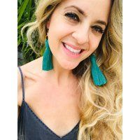 Macrame Earrings | Teal Green Blue Handmade Boho Bohemian Tassel Light Weight | Etsy (US)