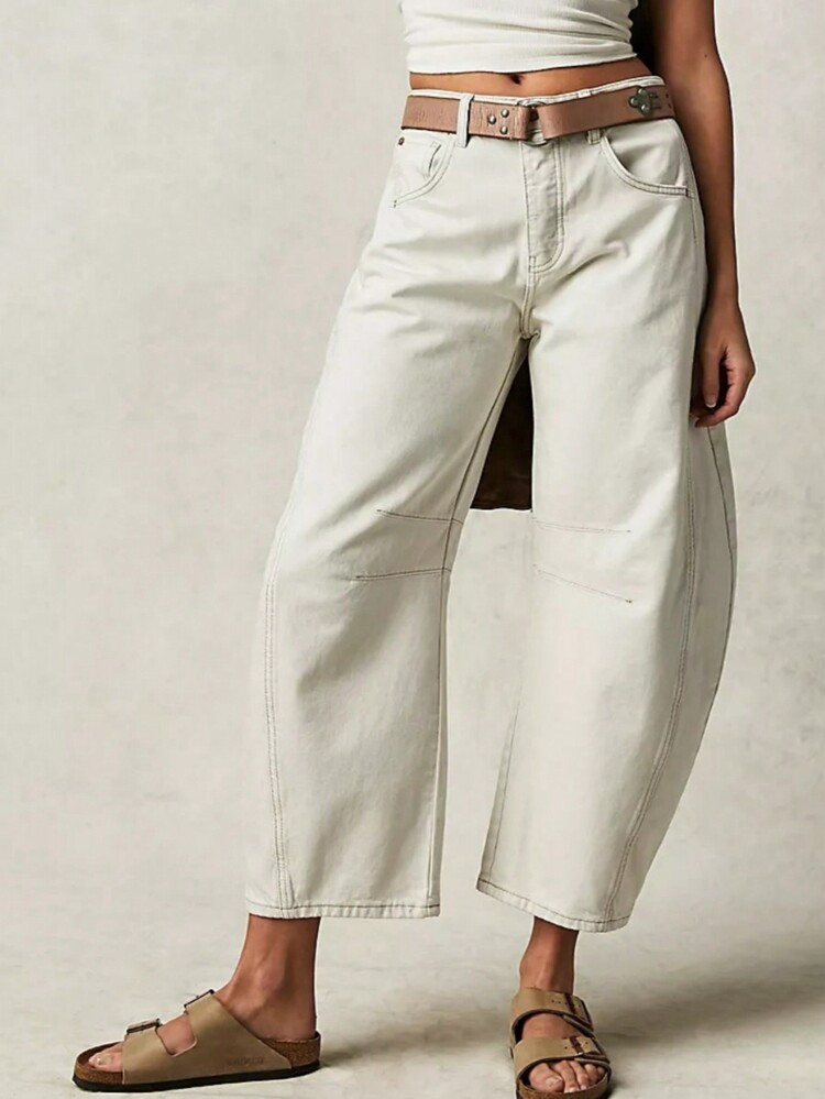 White Cargo Barrel Jeans | SHEIN