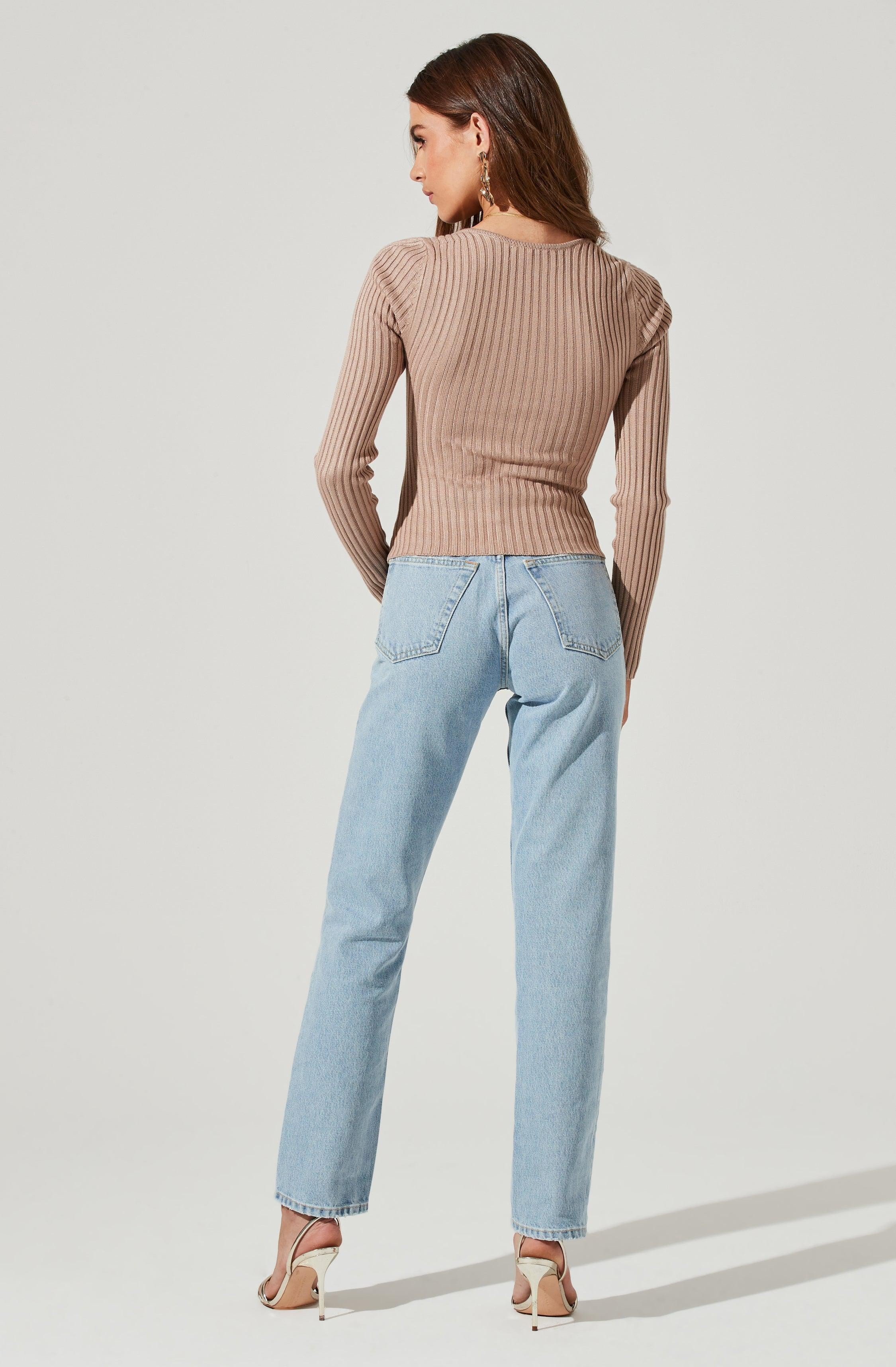 ASTR The Label Cortana Cinched Front Cutout Sweater in Nude | THE YES | THE YES