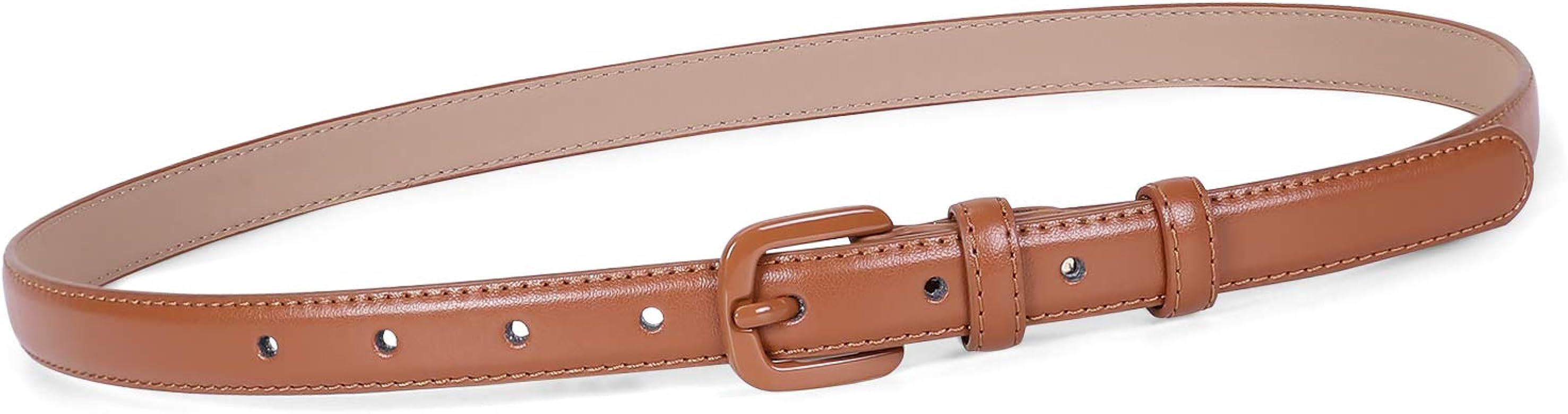 Women Skinny Leather Belt Thin Waist Jeans Belt for Pants in Pin Buckle Belt by WHIPPY, Brown, Pa... | Amazon (US)