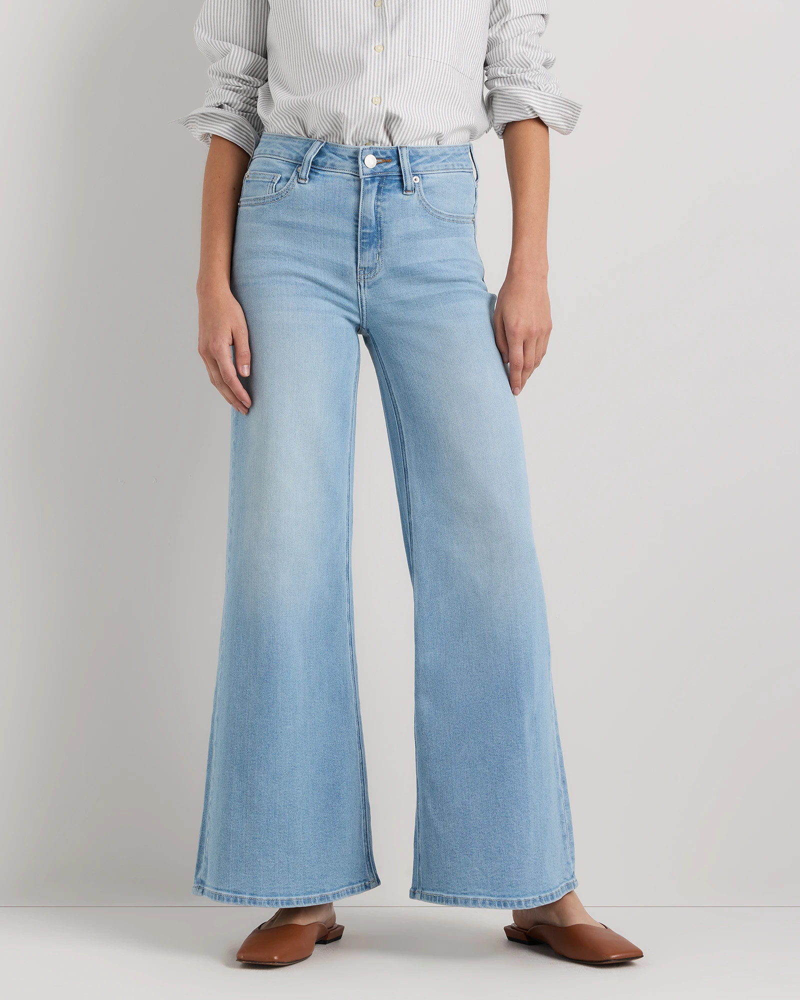 Bella Stretch Palazzo Jeans in Seaside Blue | Quince