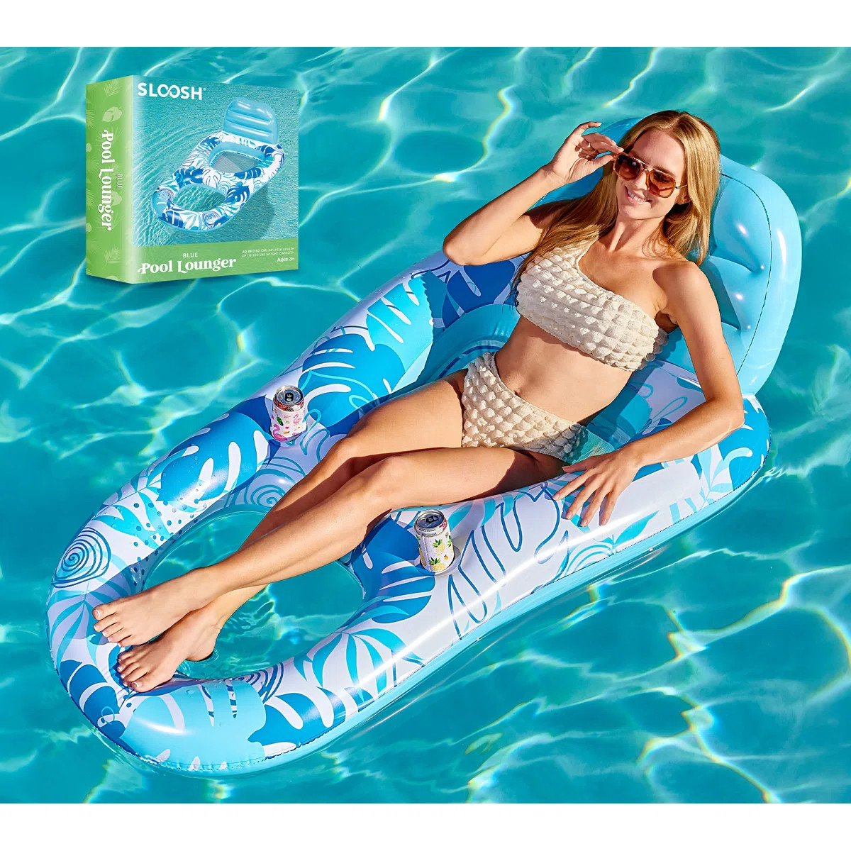 Inflatable Pool Floats Lounger with Cup Holders Foot Rest | Wayfair North America
