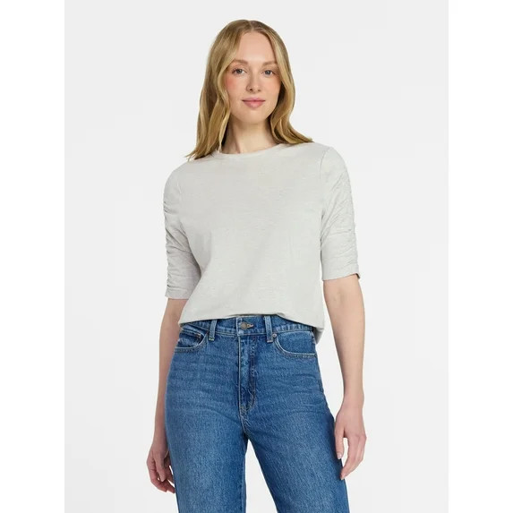Time and Tru Women's Ruched Elbow Sleeve Tee, Sizes XS-XXXL | Walmart (US)