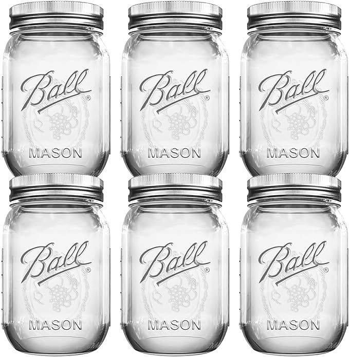 Ball Mason Jars 16 oz Bundle with Non Slip Jar Opener brand BHL Jars Set of 6 - 16 Ounce Size Mas... | Amazon (US)