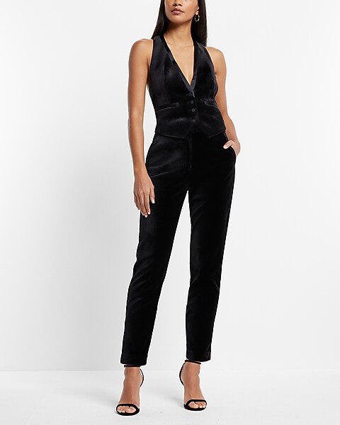 Editor Super High Waisted Velvet Straight Cropped Pant | Express