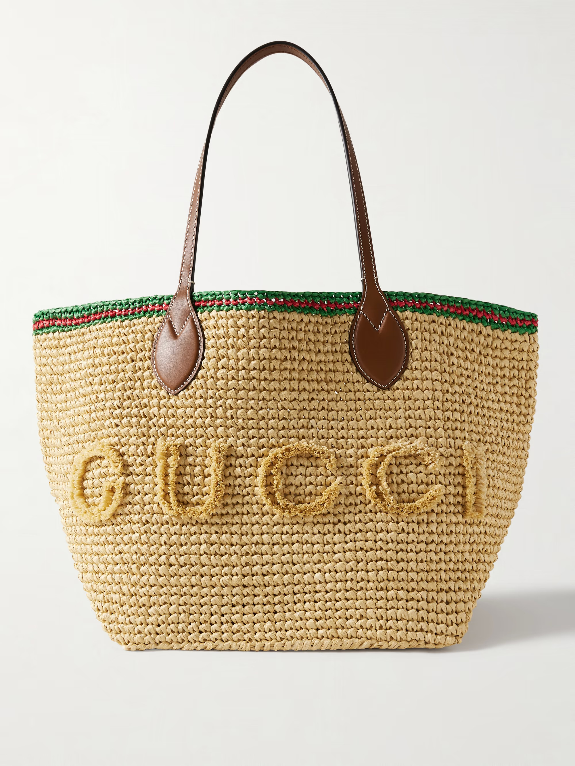 Leather-trimmed faux raffia tote | NET-A-PORTER (UK & EU)
