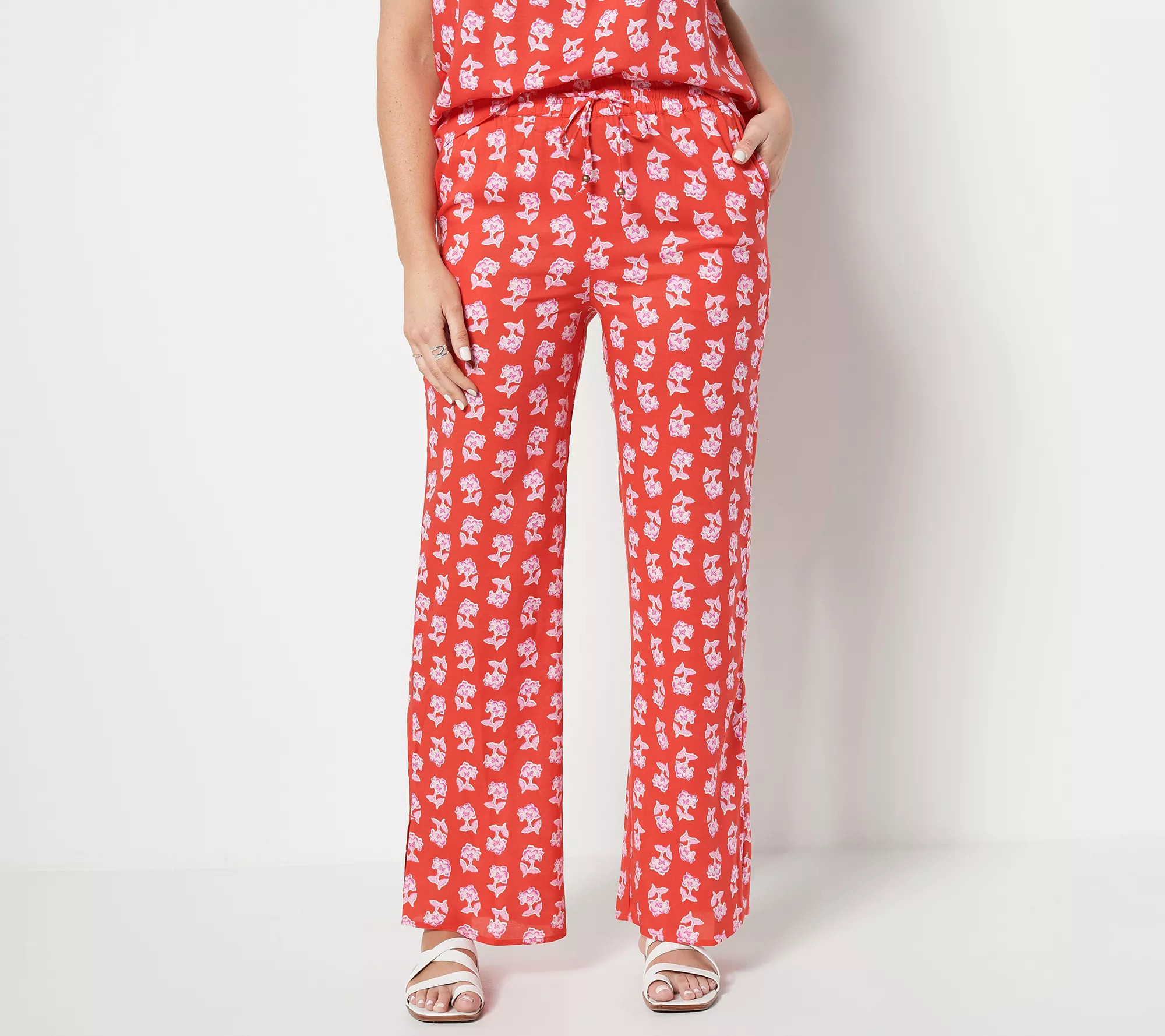 Candace Camern Bure Regular Printed Wide Leg Pant with Side Slits - QVC.com | QVC