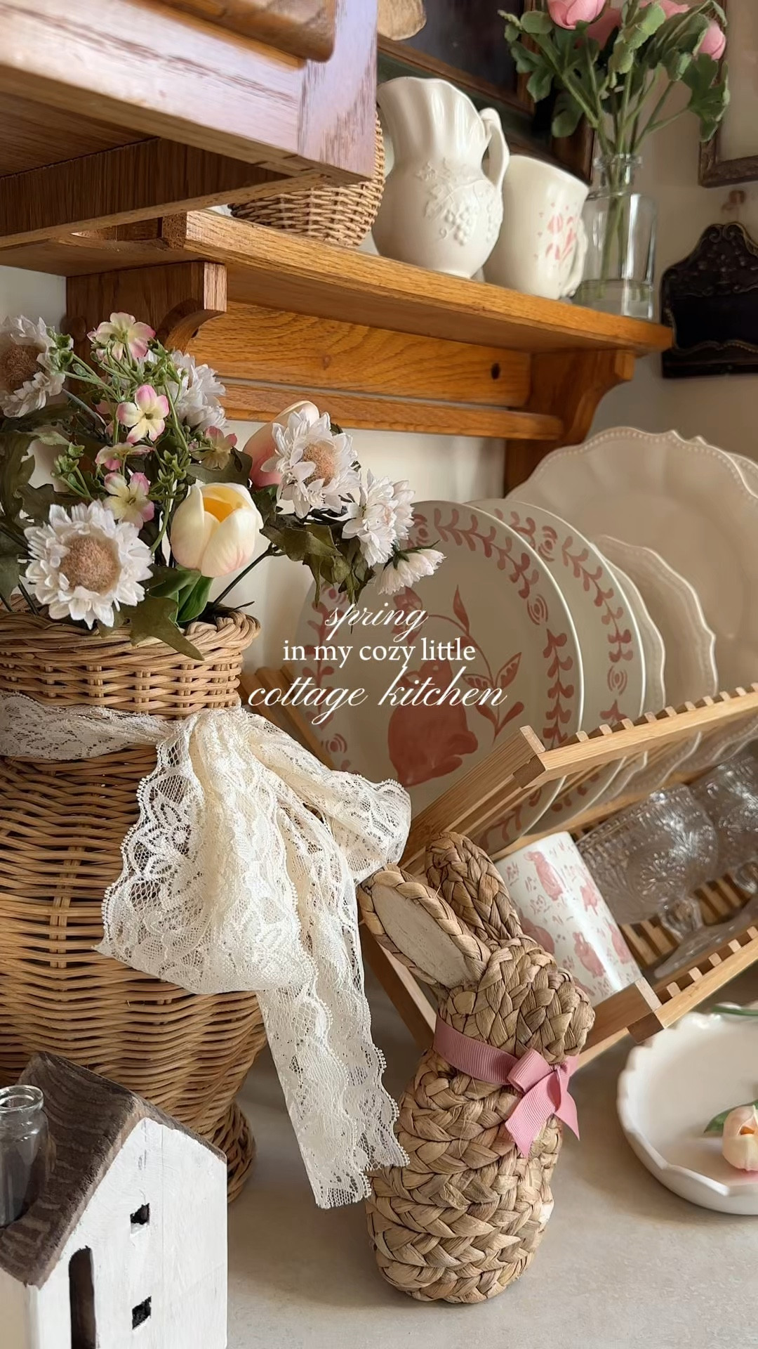 Spring and Easter decor has arrived in my cozy little cottage kitchen! Loving the bunnies and the tulips! This little corner makes me so happy!! 🌸🌷🐰🤍

#LTKSpringSale #LTKSeasonal #LTKHome