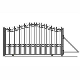 London Style 16 ft. x 6 ft. Black Steel Single Slide Driveway with Gate Opener Fence Gate | The Home Depot