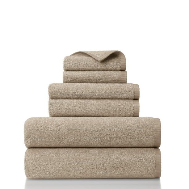 Gap Home Melange Organic Cotton 6 Piece Bath Towel Set Khaki - Walmart.com | Walmart (US)
