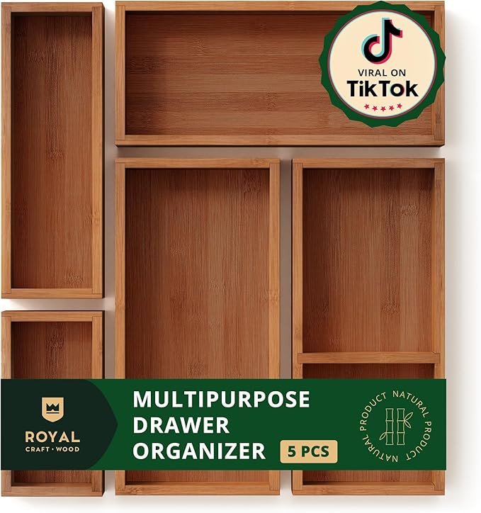 ROYAL CRAFT WOOD Luxury Bamboo Jewelry Storage Chest - Multi-Use Wooden Treasure Chest Set (5 Box... | Amazon (US)