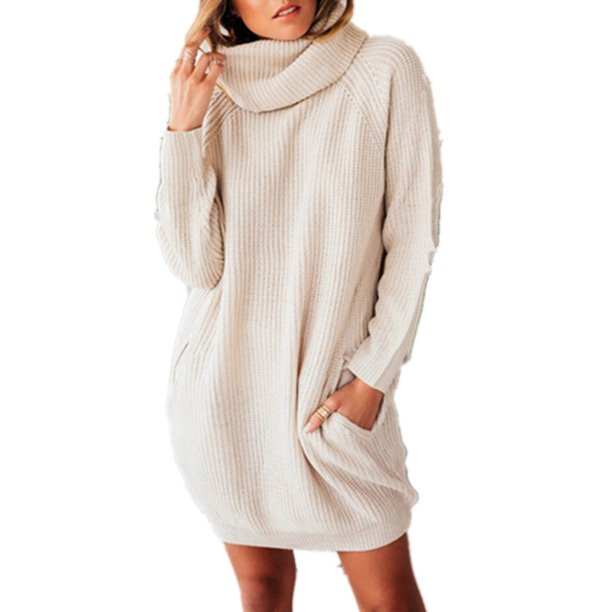 Autumn Winter Women Solid Turtle-neck Knitting Sweater Dress | Walmart (US)
