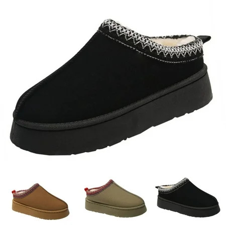 BERANMEY Women s Platform Mini Boots Slippers Short Ankle Anti-Slip Lined Cozy House Slippers Genuine Suede Warm Furry Shoes for Indoor Outdoor | Walmart (US)