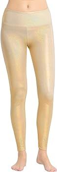 Amazon.com : Houmous Women's Shiny Leggings with Unique Flash Sequins Full-Length Yoga Pants(Gold... | Amazon (US)