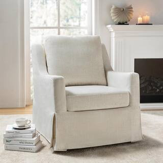 JAYDEN CREATION Stewart Ivory Traditional Slipcovered Swivel Chair with Sloped Armrest CHDM1114-I... | The Home Depot