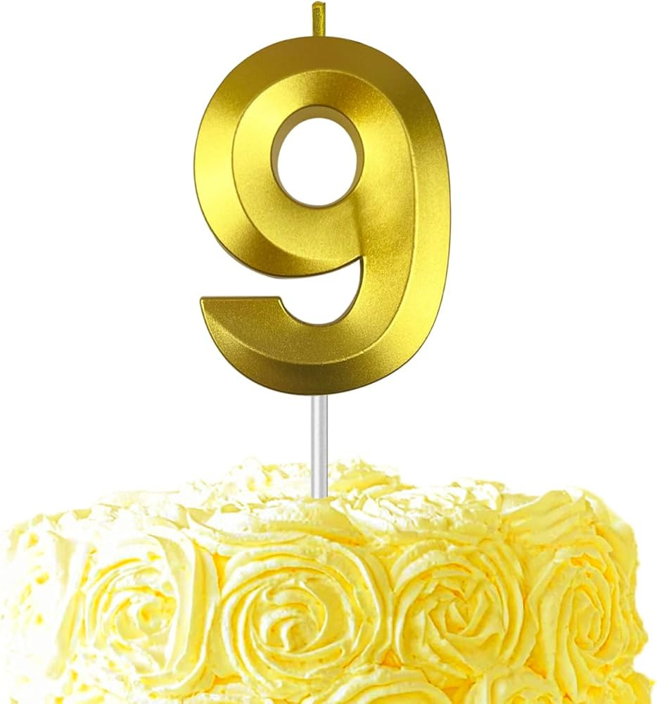 Gold Number 9 Candle, 3D Diamond 2.76 Inch Number Birthday Cake Candles for Wedding Anniversary D... | Amazon (US)
