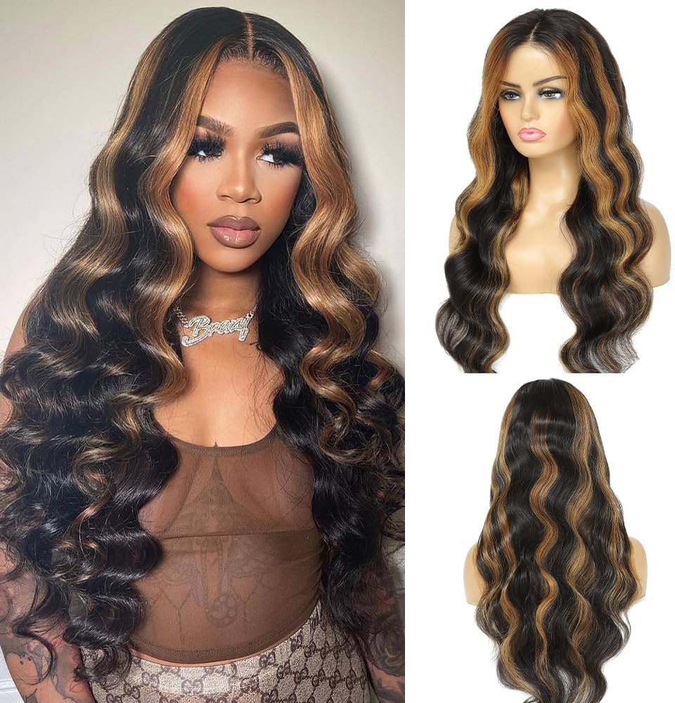 Ombre Lace Front Wig - 13x4 Glueless Human Hair Wigs Pre-Plucked and Pre-Cut - 1B/30 Body Wave Hi... | Amazon (US)