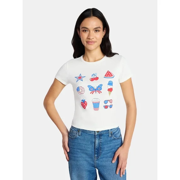 Social Edition Women's American Symbol Graphic Tee with Short Sleeves, Sizes XXS-XXL | Walmart (US)